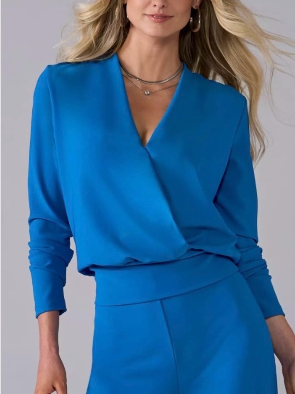 Boston Proper Beyond Travel Bright Blue Surplice Wrap Blouse
